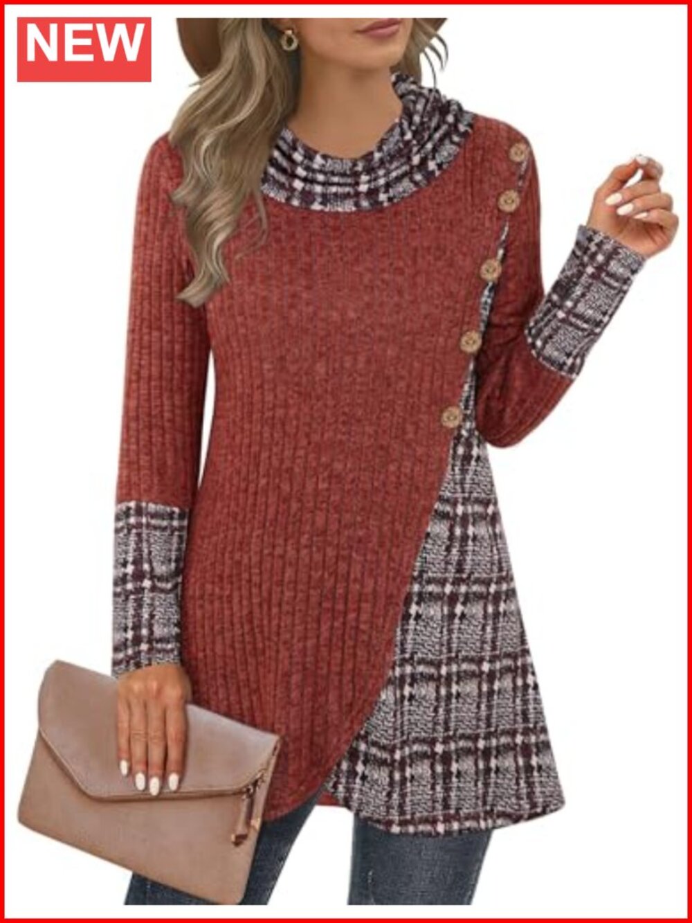 Women's Cowl Neck Tunic Sweater Lightweight Long Sleeve Pullover Asymmetric Hem